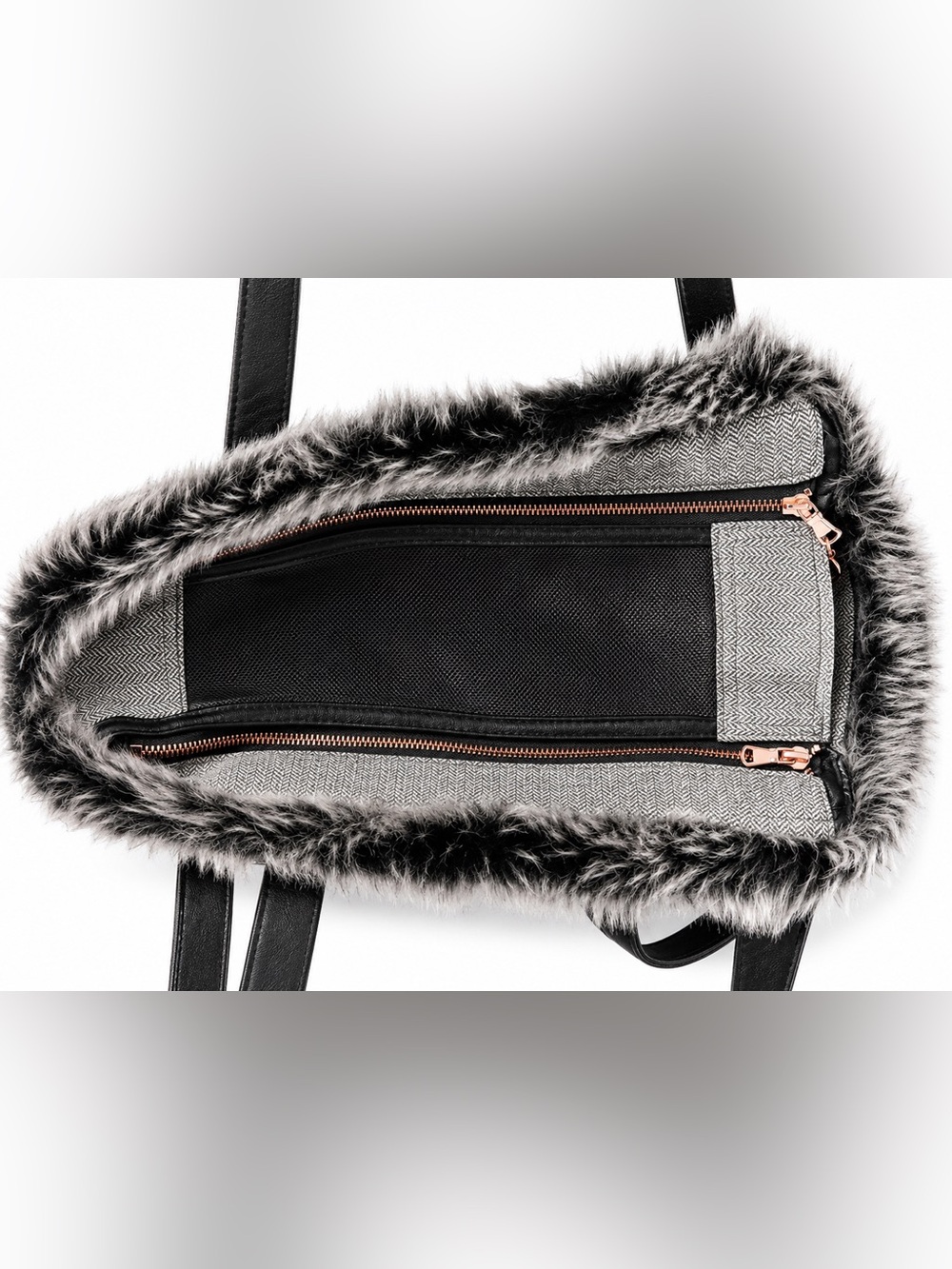Modern Luxe Collection Fur Lined Pet Carrier Bag with Handles and Mesh Zip-to - Picture 5 of 8